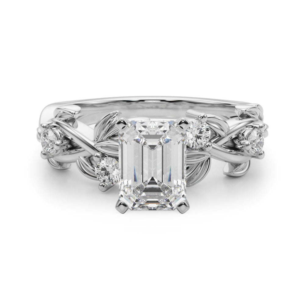 Regal Floral Leaf Dia Engagement Ring Round Diamond Engagement Ring in 10K/14K gold and platinum with certified lab-grown or natural diamonds