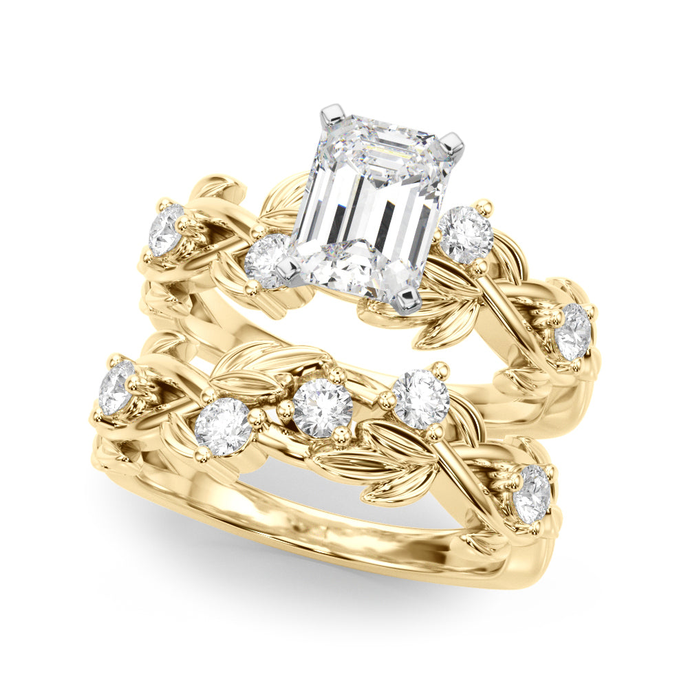 Regal Floral Leaf Dia Engagement Ring Round Diamond Engagement Ring in 10K/14K gold and platinum with certified lab-grown or natural diamonds
