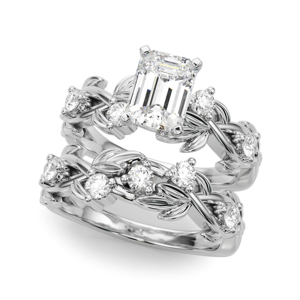 Regal Floral Leaf Dia Engagement Ring Round Diamond Engagement Ring in 10K/14K gold and platinum with certified lab-grown or natural diamonds
