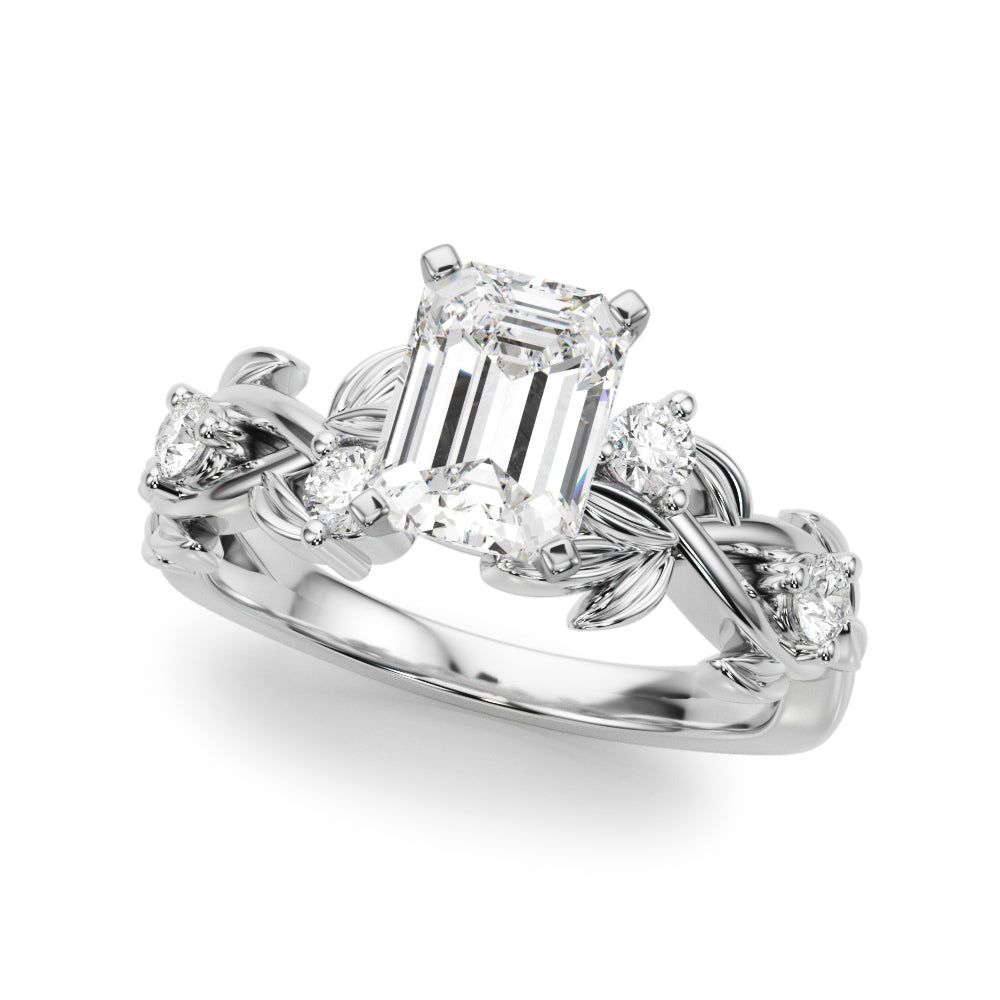 Regal Floral Leaf Dia Engagement Ring Round Diamond Engagement Ring in 10K/14K gold and platinum with certified lab-grown or natural diamonds