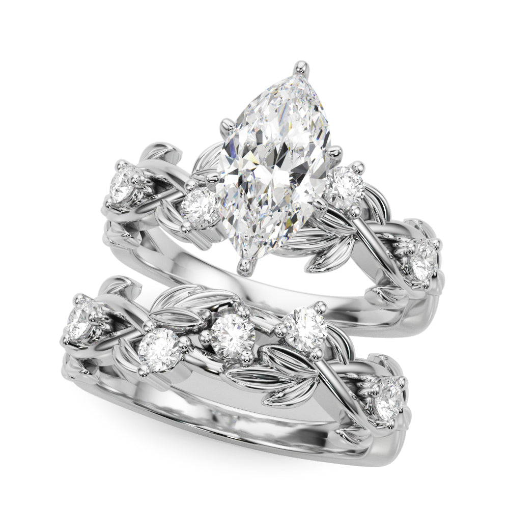 Regal Floral Leaf Dia Engagement Ring Round Diamond Engagement Ring in 10K/14K gold and platinum with certified lab-grown or natural diamonds