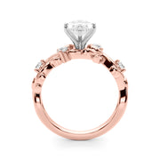 Regal Floral Leaf Dia Engagement Ring Round Diamond Engagement Ring in 10K/14K gold and platinum with certified lab-grown or natural diamonds