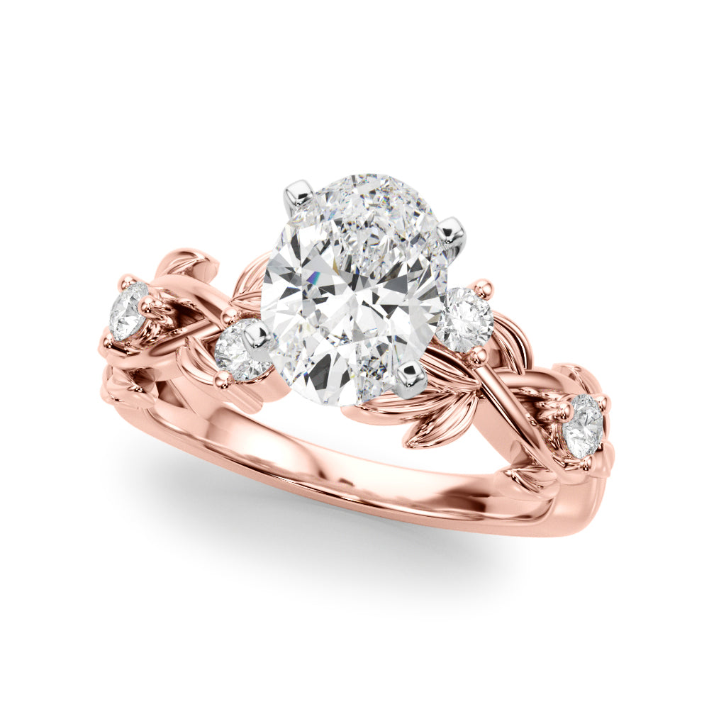 Regal Floral Leaf Dia Engagement Ring Round Diamond Engagement Ring in 10K/14K gold and platinum with certified lab-grown or natural diamonds