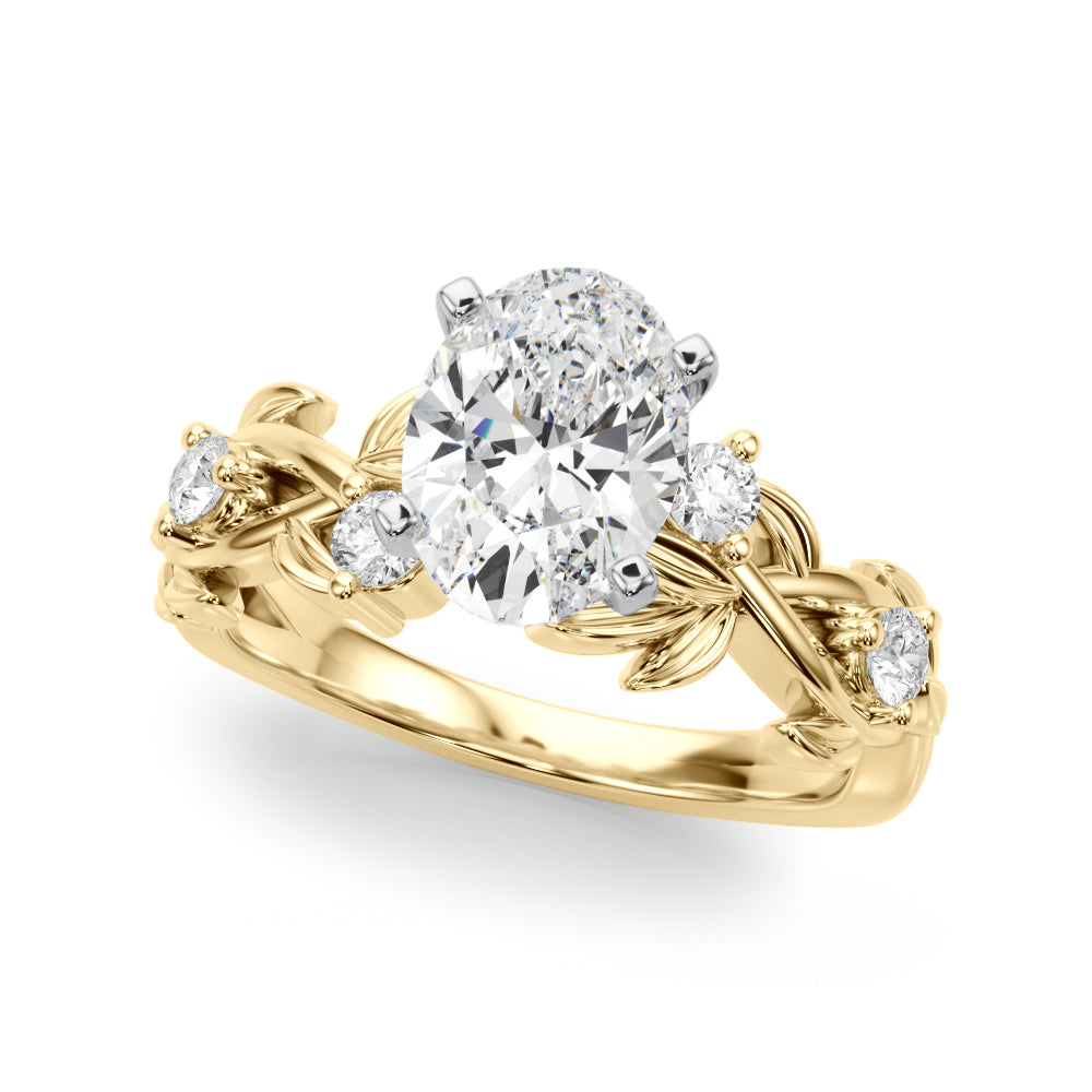 Regal Floral Leaf Dia Engagement Ring Round Diamond Engagement Ring in 10K/14K gold and platinum with certified lab-grown or natural diamonds