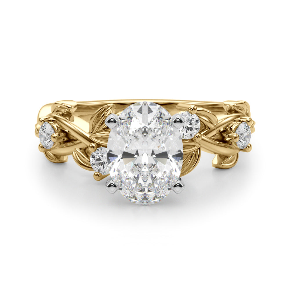 Regal Floral Leaf Dia Engagement Ring Round Diamond Engagement Ring in 10K/14K gold and platinum with certified lab-grown or natural diamonds