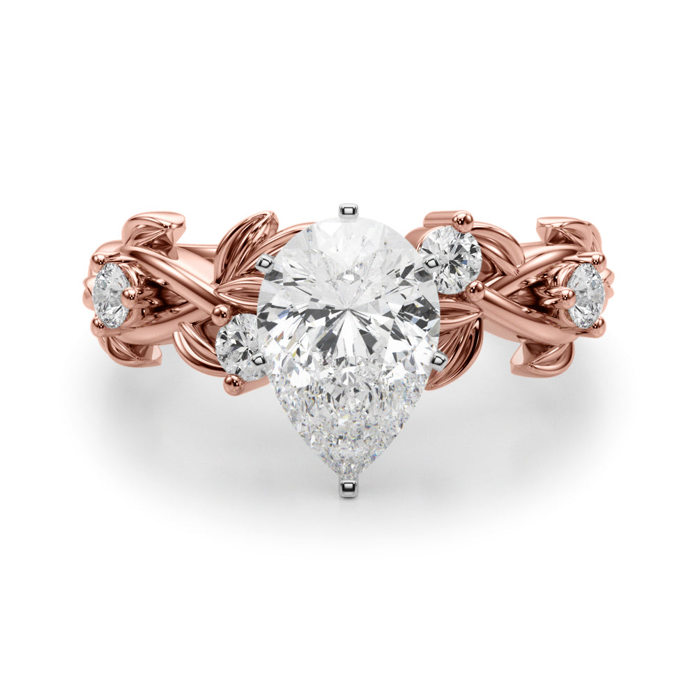 Regal Floral Leaf Dia Engagement Ring Round Diamond Engagement Ring in 10K/14K gold and platinum with certified lab-grown or natural diamonds