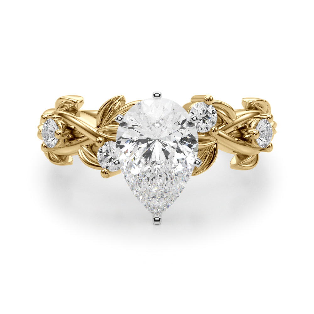Regal Floral Leaf Dia Engagement Ring Round Diamond Engagement Ring in 10K/14K gold and platinum with certified lab-grown or natural diamonds