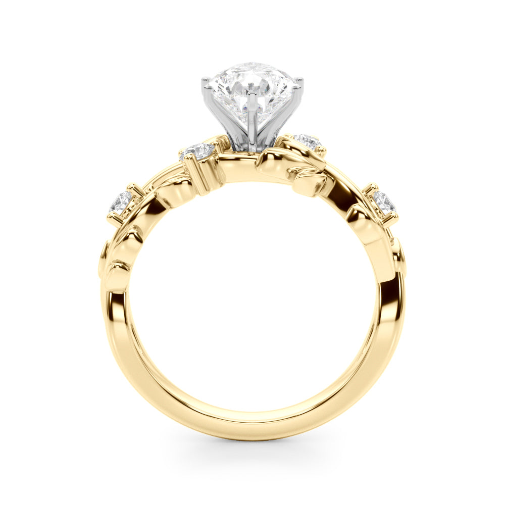 Regal Floral Leaf Dia Engagement Ring Round Diamond Engagement Ring in 10K/14K gold and platinum with certified lab-grown or natural diamonds