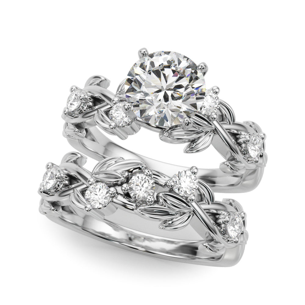Regal Floral Leaf Dia Engagement Ring Round Diamond Engagement Ring in 10K/14K gold and platinum with certified lab-grown or natural diamonds