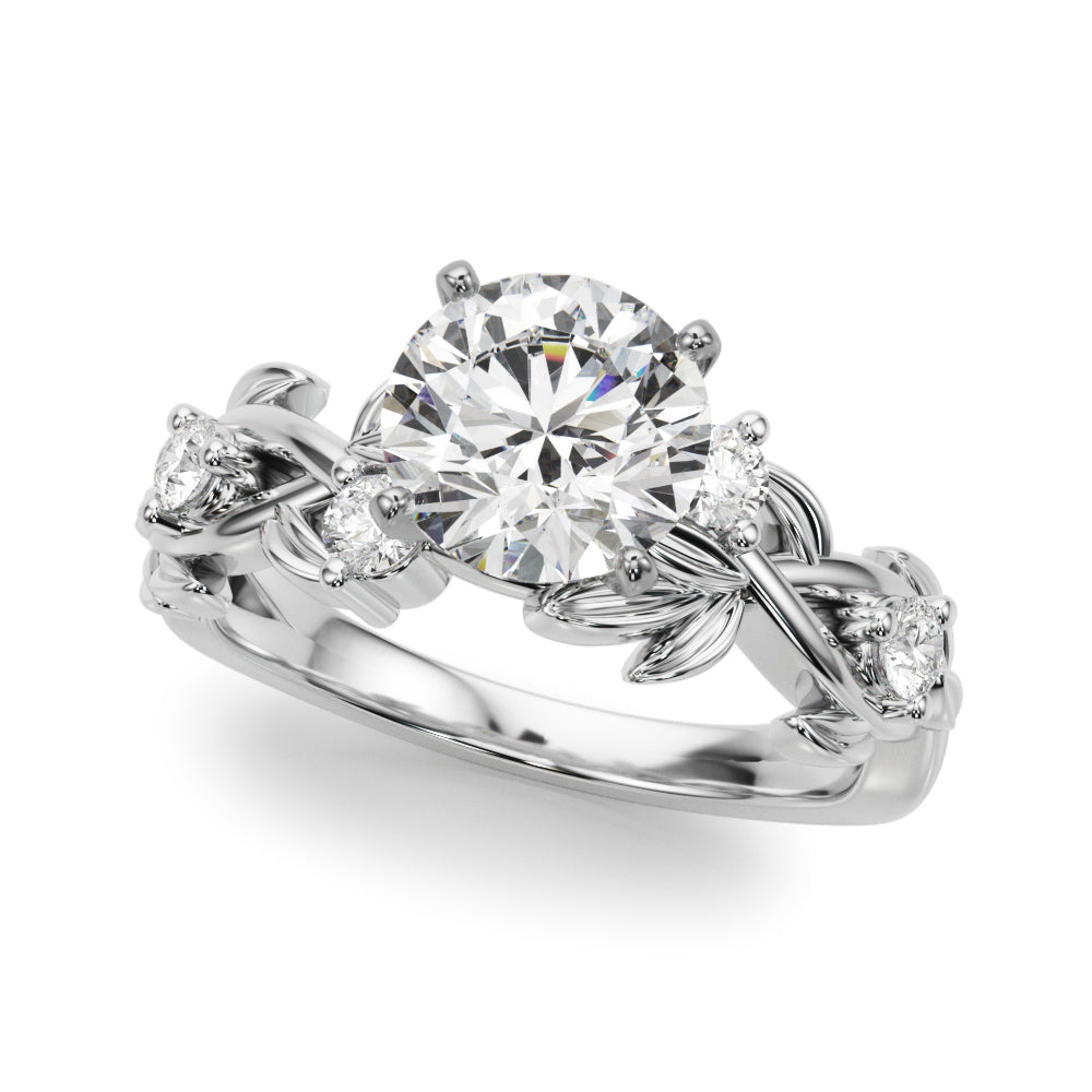 Regal Floral Leaf Dia Engagement Ring Round Diamond Engagement Ring in 10K/14K gold and platinum with certified lab-grown or natural diamonds