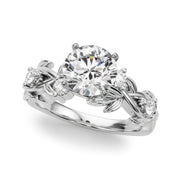 Regal Floral Leaf Dia Engagement Ring Round Diamond Engagement Ring in 10K/14K gold and platinum with certified lab-grown or natural diamonds