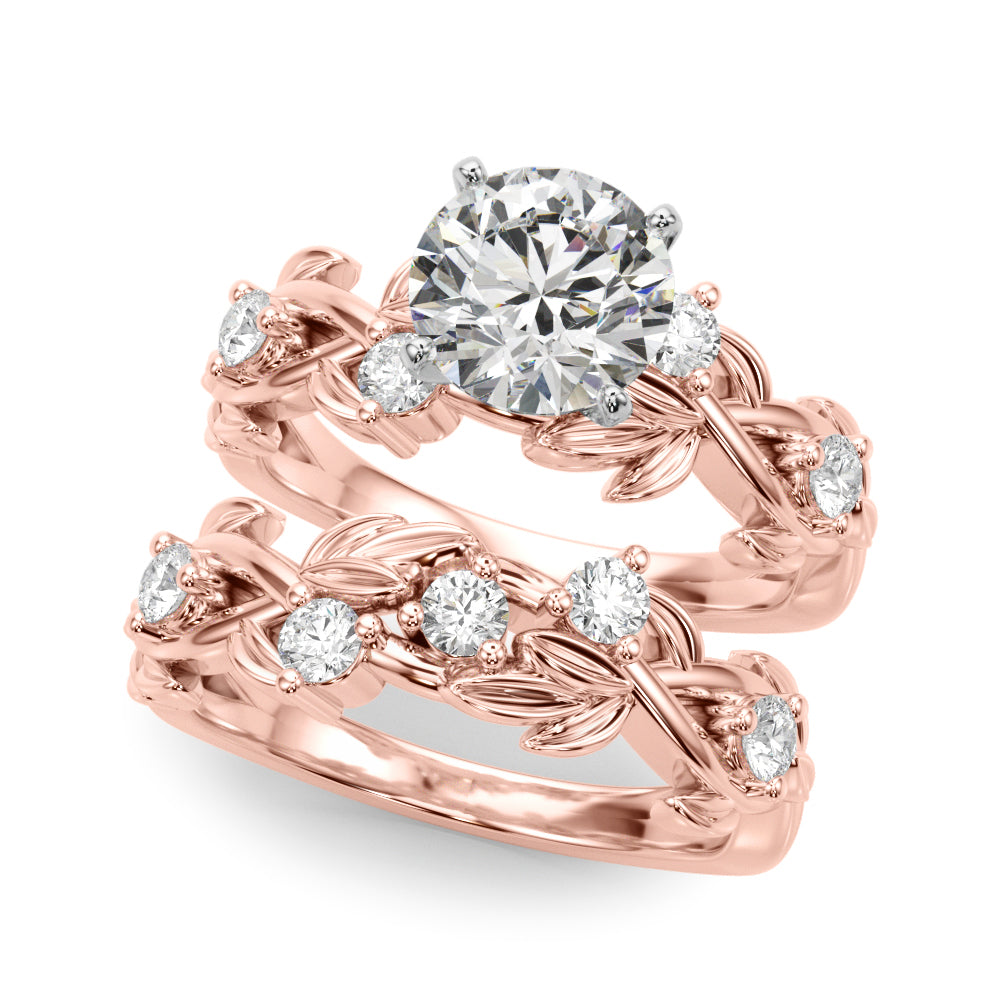 Regal Floral Leaf Dia Engagement Ring Round Diamond Engagement Ring in 10K/14K gold and platinum with certified lab-grown or natural diamonds