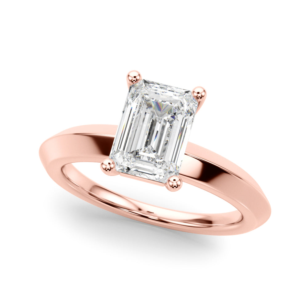 Sophisticated Knife Edge Solitaire Eng Ring Emerald Diamond Engagement Ring â€” 10K/14K Gold & Platinum