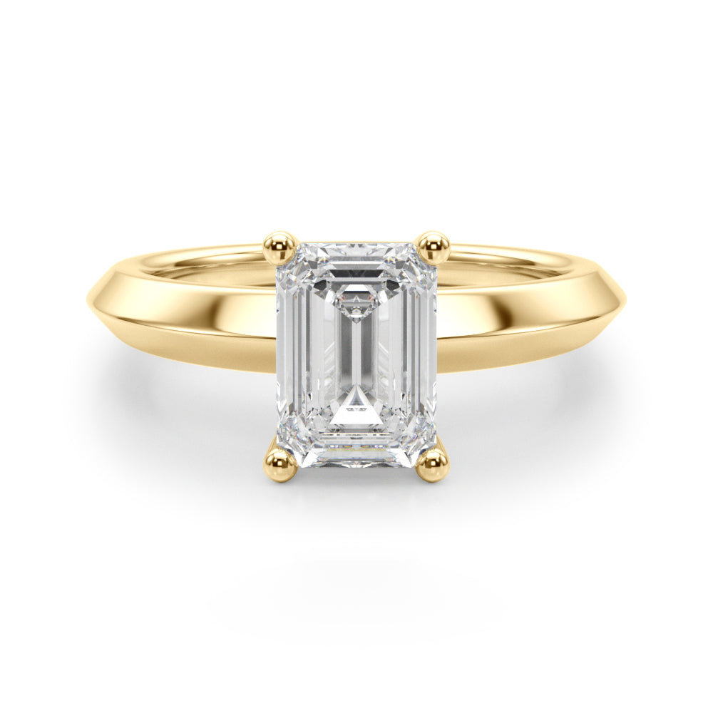 Sophisticated Knife Edge Solitaire Eng Ring Emerald Diamond Engagement Ring â€” 10K/14K Gold & Platinum