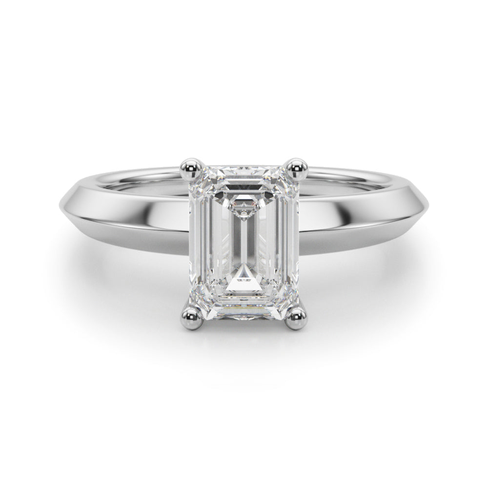 Sophisticated Knife Edge Solitaire Eng Ring Emerald Diamond Engagement Ring â€” 10K/14K Gold & Platinum