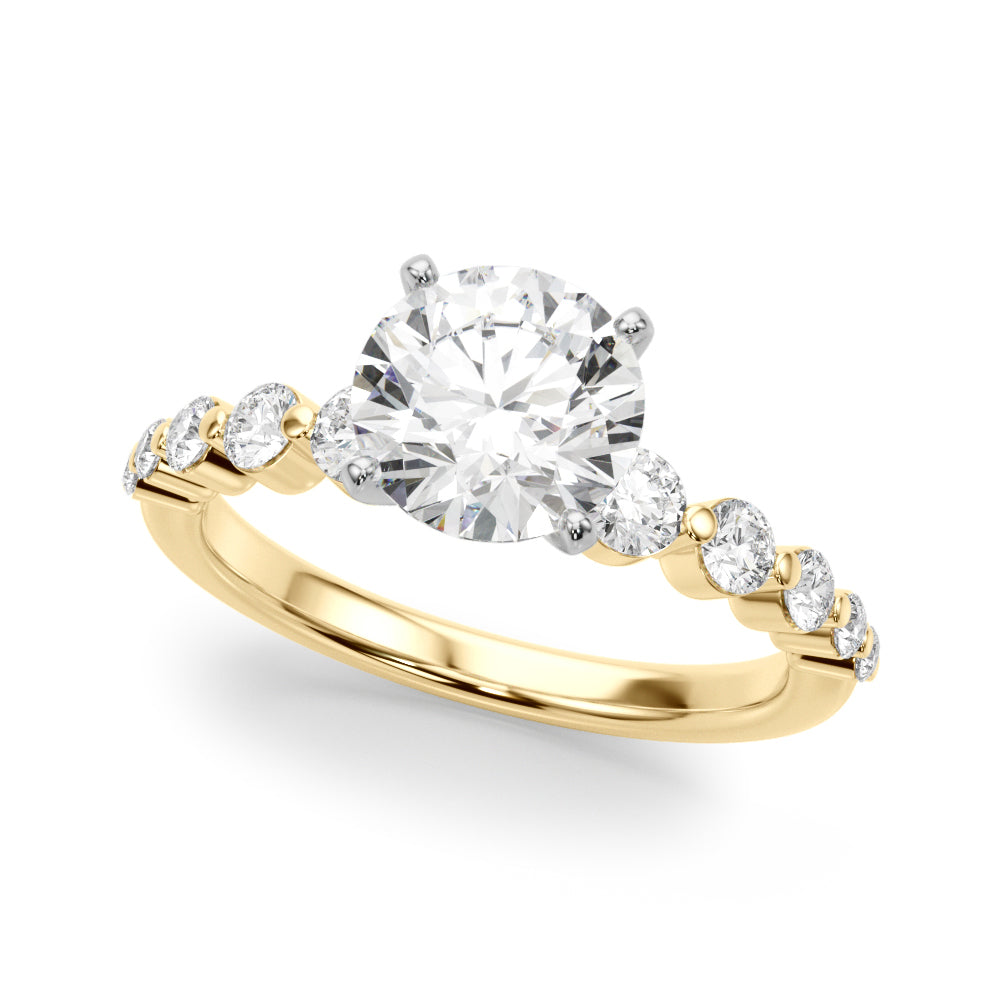 Majestic Single Row Shared Pr Eng Ring Round Diamond Engagement Ring in 10K/14K gold and platinum with certified lab-grown or natural diamonds