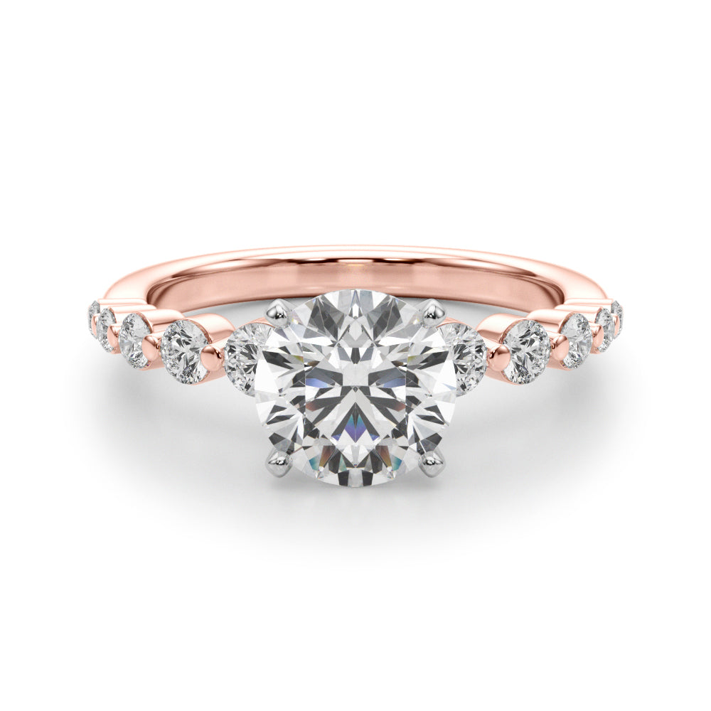 Majestic Single Row Shared Pr Eng Ring Round Diamond Engagement Ring in 10K/14K gold and platinum with certified lab-grown or natural diamonds