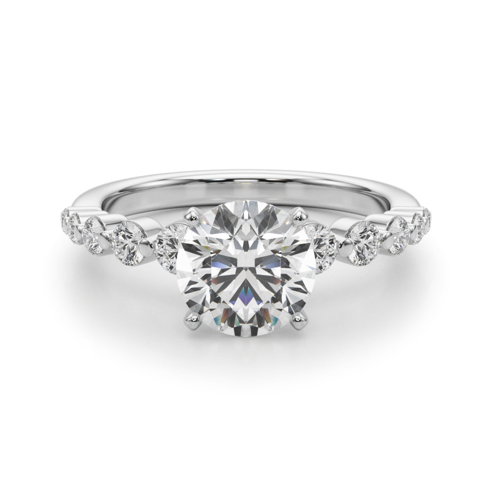 Majestic Single Row Shared Pr Eng Ring Round Diamond Engagement Ring in 10K/14K gold and platinum with certified lab-grown or natural diamonds