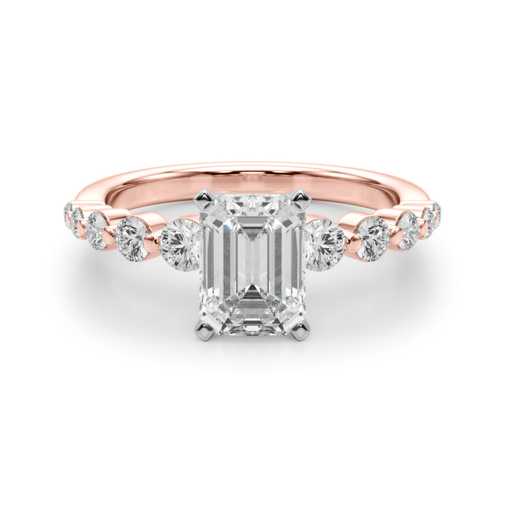 Majestic Single Row Shared Pr Eng Ring Round Diamond Engagement Ring in 10K/14K gold and platinum with certified lab-grown or natural diamonds