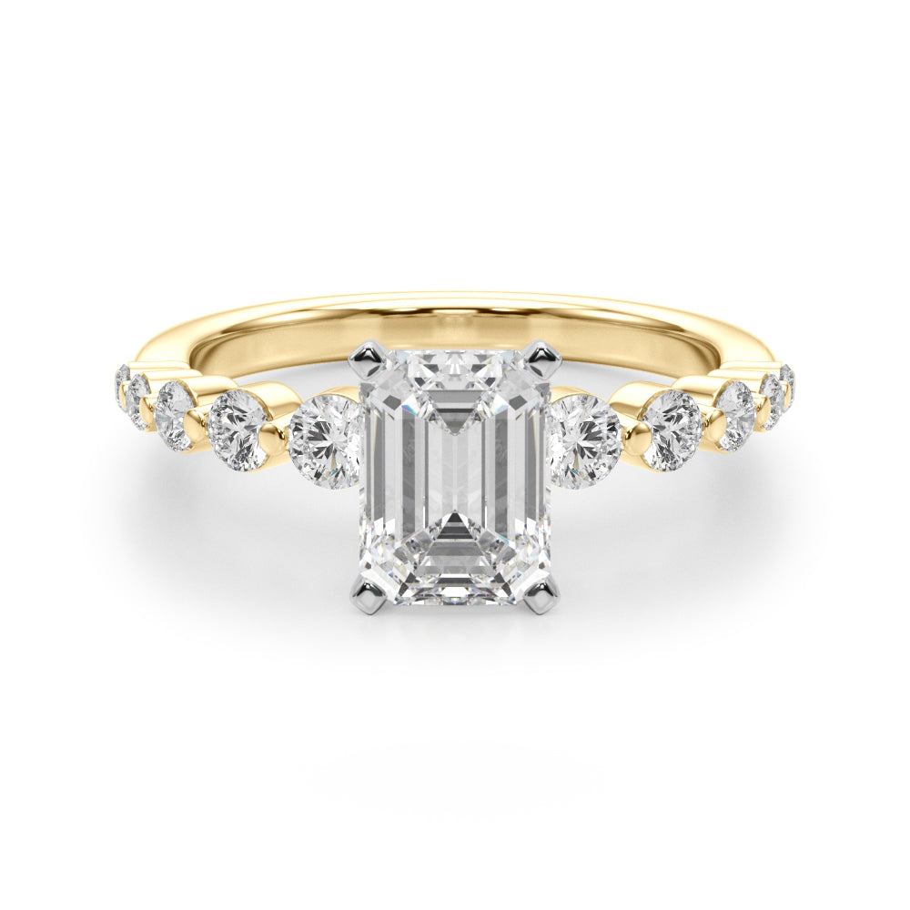 Majestic Single Row Shared Pr Eng Ring Round Diamond Engagement Ring in 10K/14K gold and platinum with certified lab-grown or natural diamonds