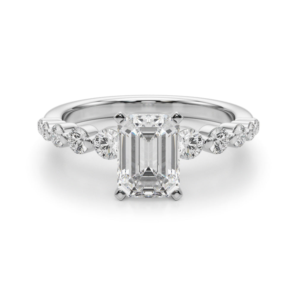 Majestic Single Row Shared Pr Eng Ring Round Diamond Engagement Ring in 10K/14K gold and platinum with certified lab-grown or natural diamonds