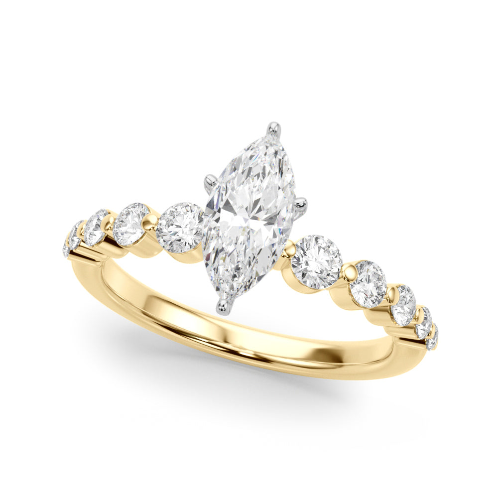 Majestic Single Row Shared Pr Eng Ring Round Diamond Engagement Ring in 10K/14K gold and platinum with certified lab-grown or natural diamonds