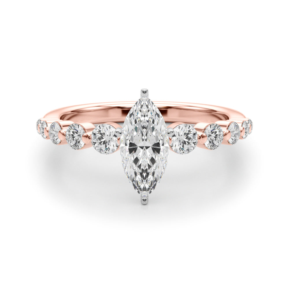 Majestic Single Row Shared Pr Eng Ring Round Diamond Engagement Ring in 10K/14K gold and platinum with certified lab-grown or natural diamonds