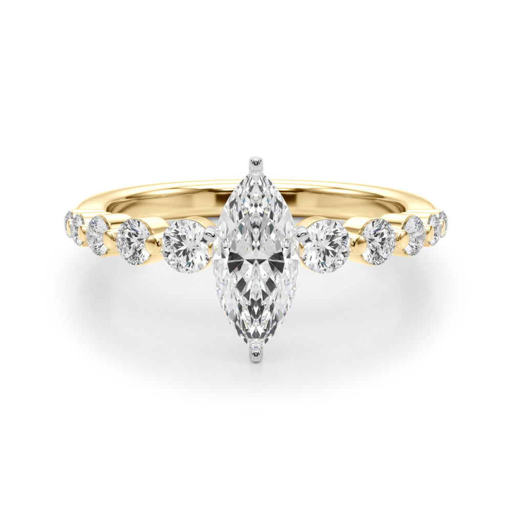 Majestic Single Row Shared Pr Eng Ring Round Diamond Engagement Ring in 10K/14K gold and platinum with certified lab-grown or natural diamonds