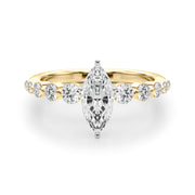 Majestic Single Row Shared Pr Eng Ring Round Diamond Engagement Ring in 10K/14K gold and platinum with certified lab-grown or natural diamonds