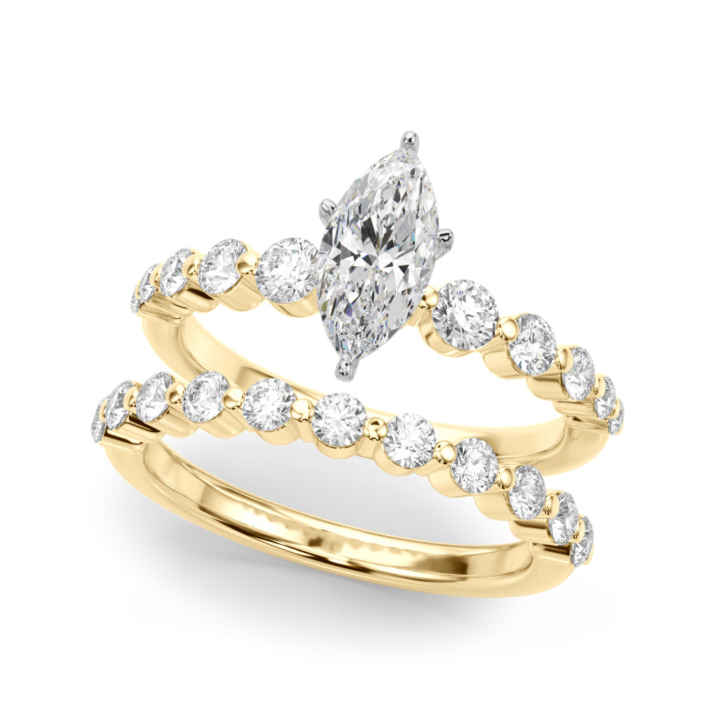 Majestic Single Row Shared Pr Eng Ring Round Diamond Engagement Ring in 10K/14K gold and platinum with certified lab-grown or natural diamonds