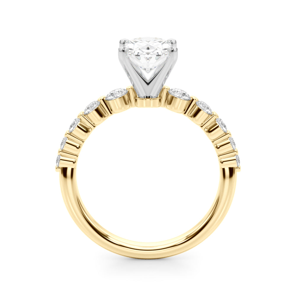 Majestic Single Row Shared Pr Eng Ring Round Diamond Engagement Ring in 10K/14K gold and platinum with certified lab-grown or natural diamonds