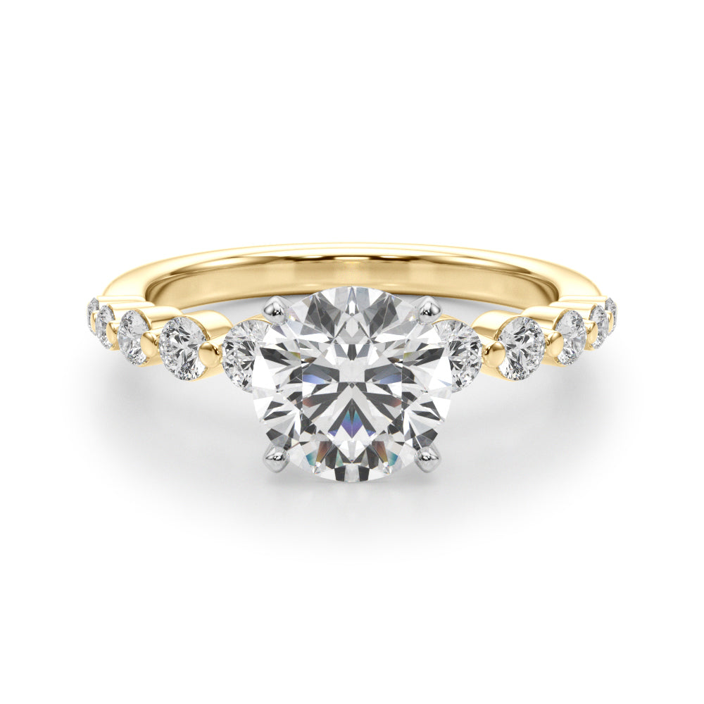 Majestic Single Row Shared Pr Eng Ring Round Diamond Engagement Ring in 10K/14K gold and platinum with certified lab-grown or natural diamonds