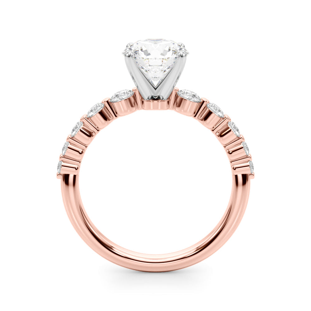 Majestic Single Row Shared Pr Eng Ring Round Diamond Engagement Ring in 10K/14K gold and platinum with certified lab-grown or natural diamonds