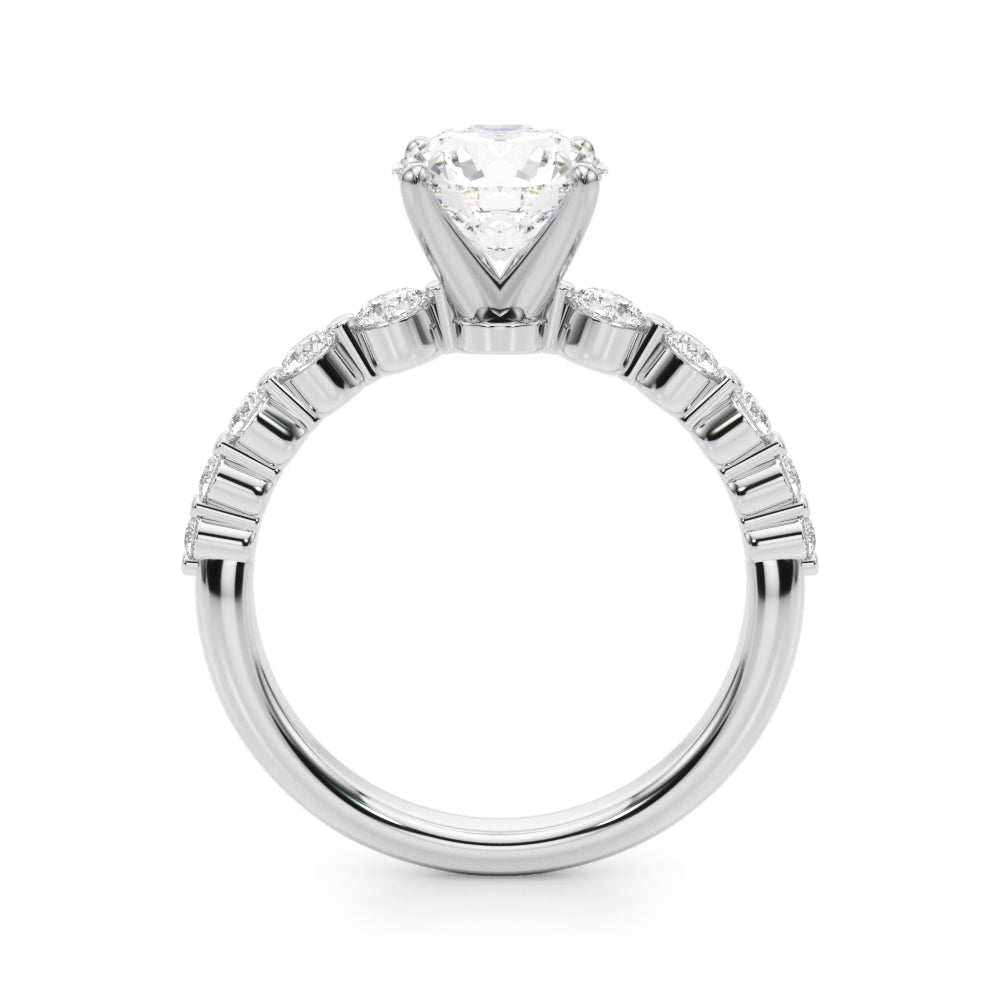 Majestic Single Row Shared Pr Eng Ring Round Diamond Engagement Ring in 10K/14K gold and platinum with certified lab-grown or natural diamonds