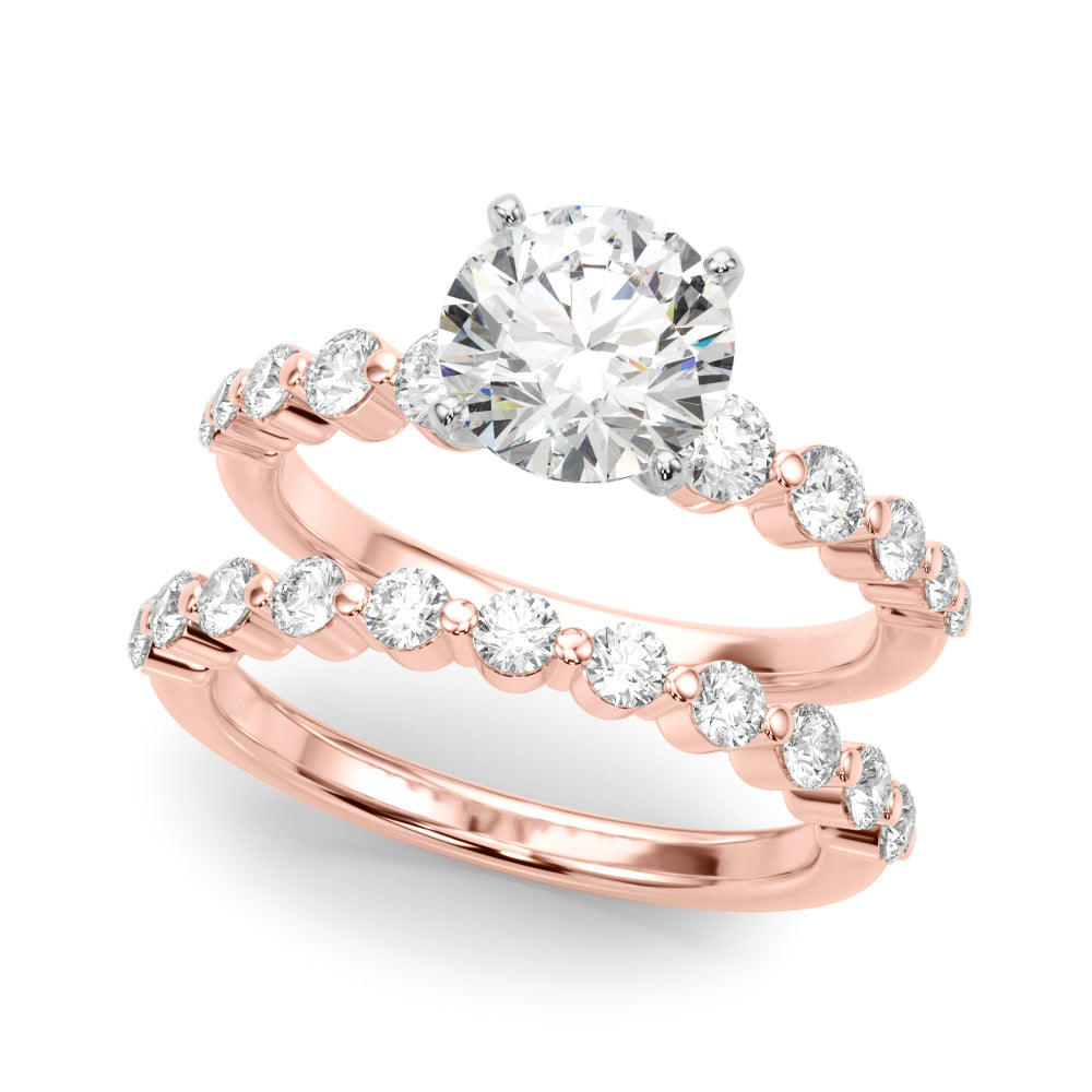 Majestic Single Row Shared Pr Eng Ring Round Diamond Engagement Ring in 10K/14K gold and platinum with certified lab-grown or natural diamonds