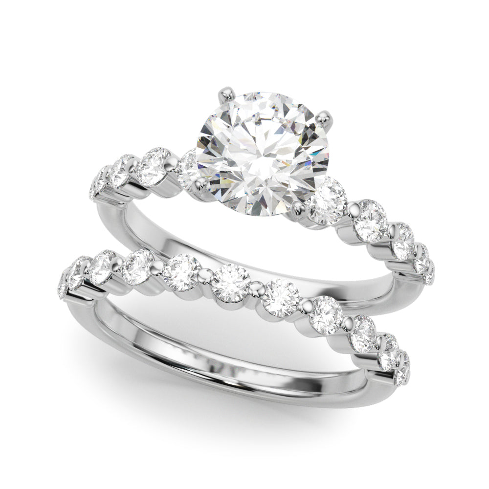 Majestic Single Row Shared Pr Eng Ring Round Diamond Engagement Ring in 10K/14K gold and platinum with certified lab-grown or natural diamonds
