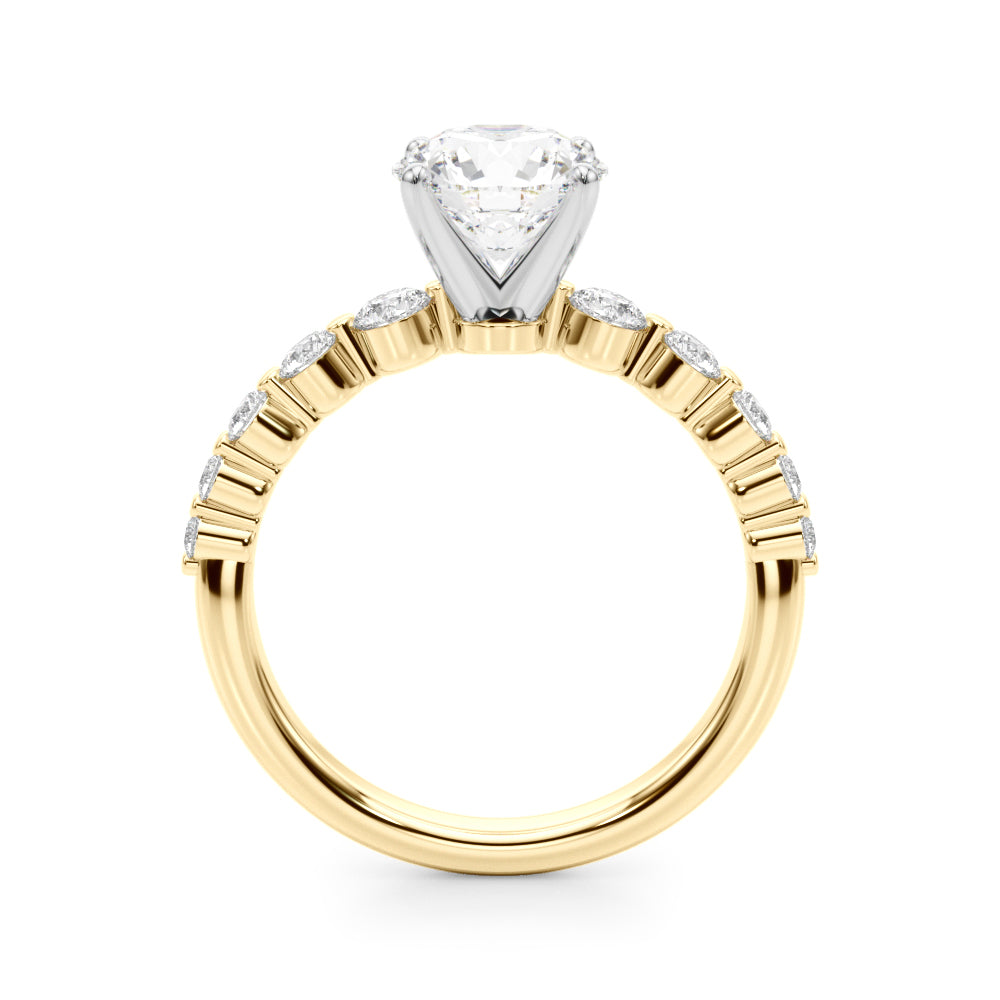 Majestic Single Row Shared Pr Eng Ring Round Diamond Engagement Ring in 10K/14K gold and platinum with certified lab-grown or natural diamonds