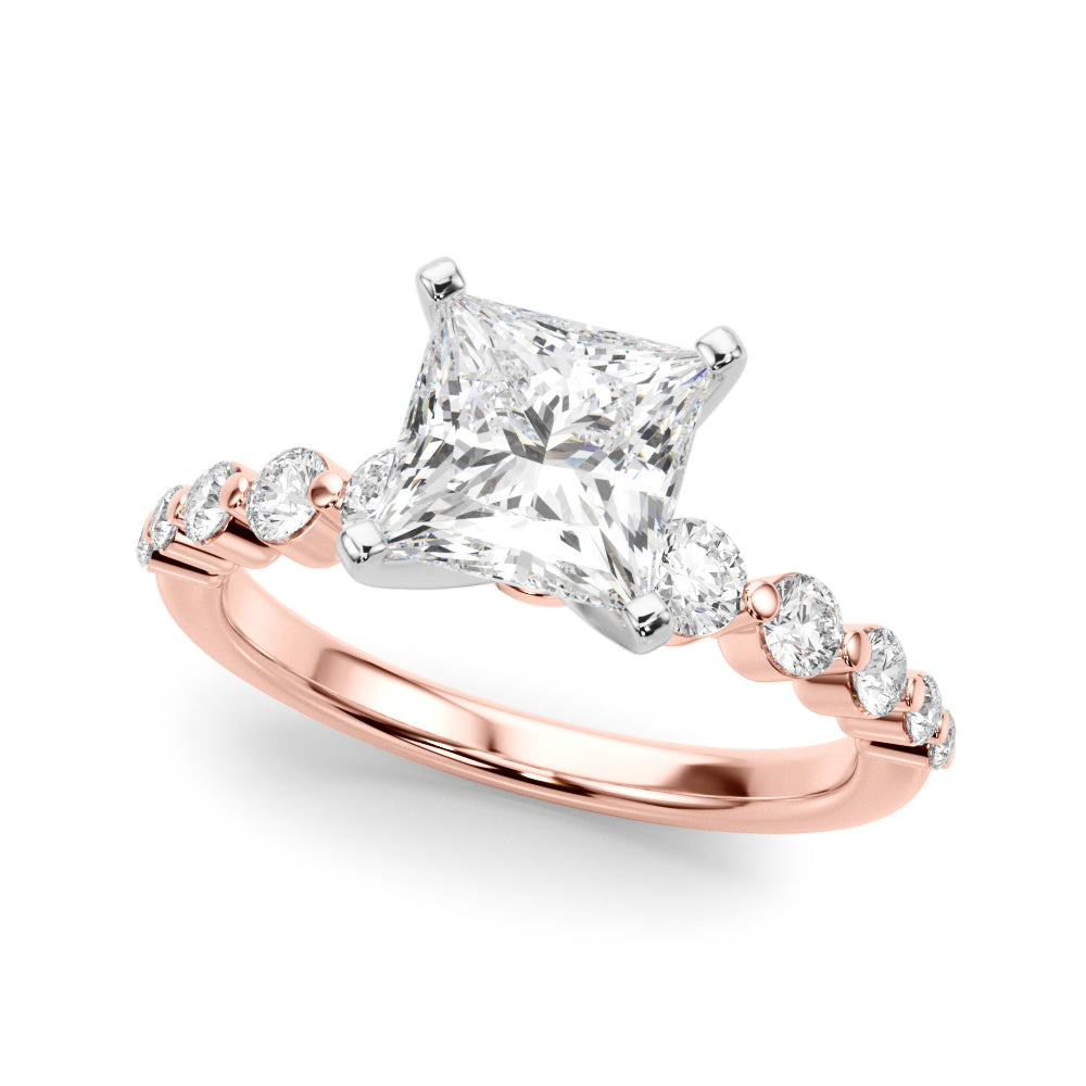Majestic Single Row Shared Pr Eng Ring Round Diamond Engagement Ring in 10K/14K gold and platinum with certified lab-grown or natural diamonds