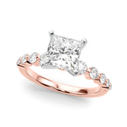 Majestic Single Row Shared Pr Eng Ring Round Diamond Engagement Ring in 10K/14K gold and platinum with certified lab-grown or natural diamonds