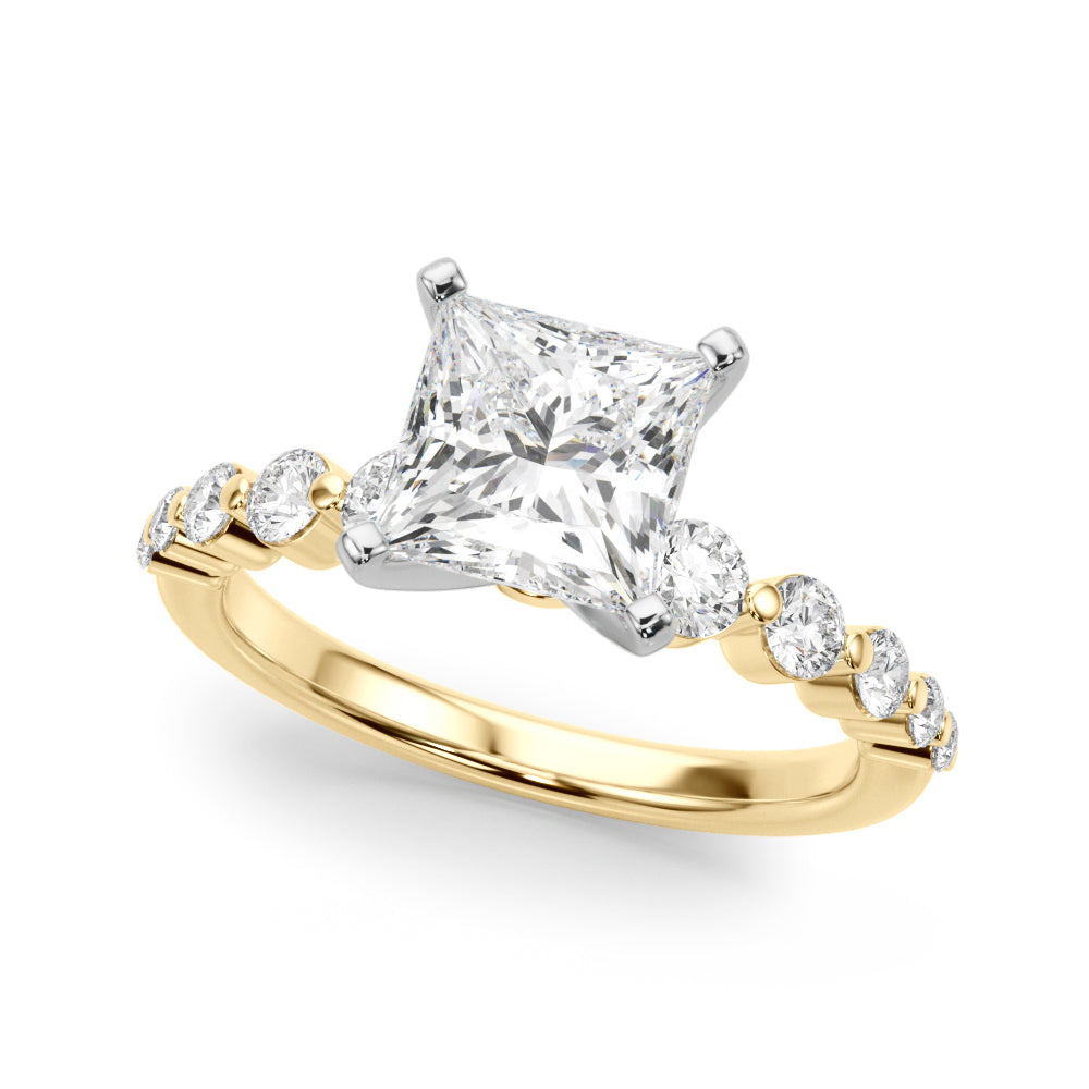 Majestic Single Row Shared Pr Eng Ring Round Diamond Engagement Ring in 10K/14K gold and platinum with certified lab-grown or natural diamonds