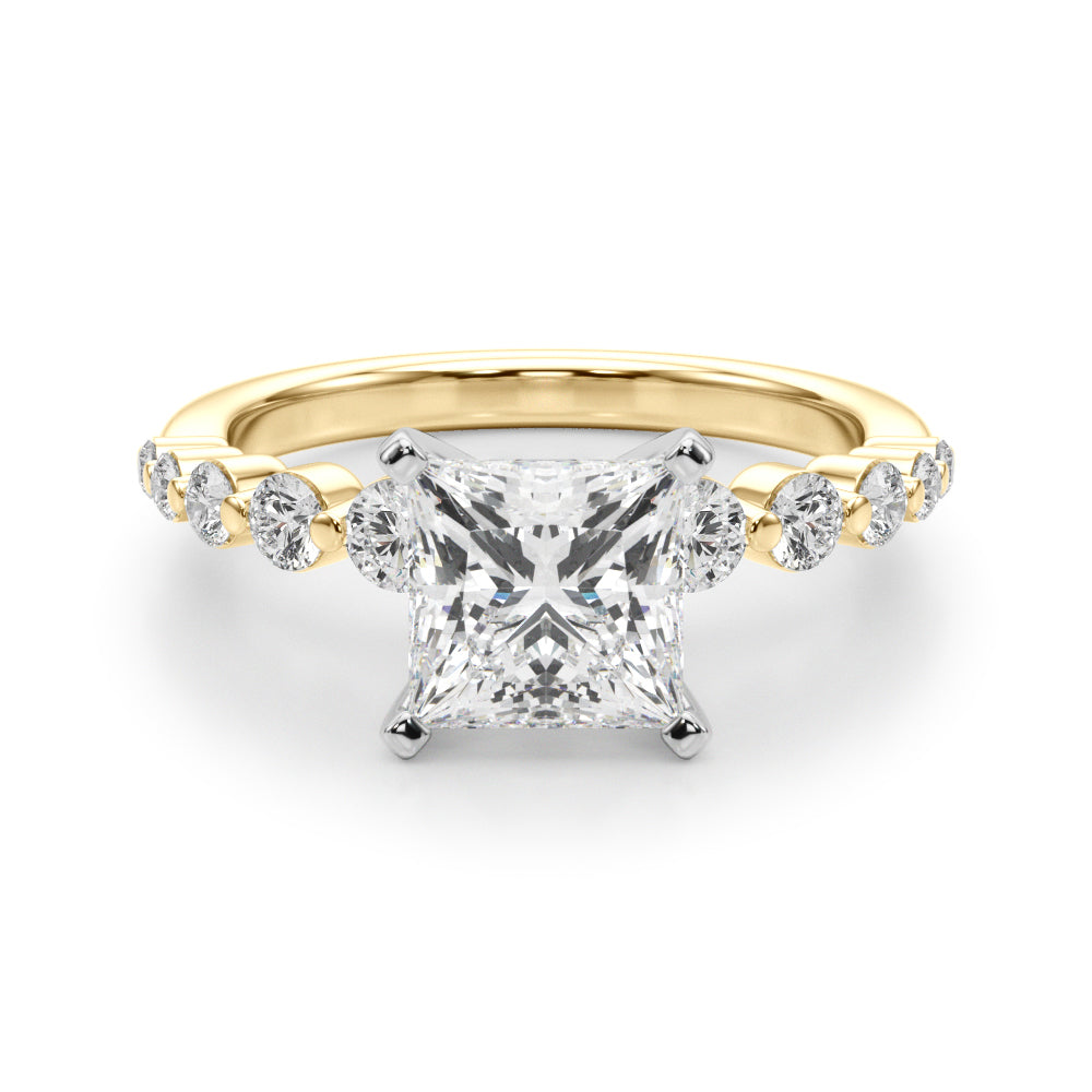 Majestic Single Row Shared Pr Eng Ring Round Diamond Engagement Ring in 10K/14K gold and platinum with certified lab-grown or natural diamonds
