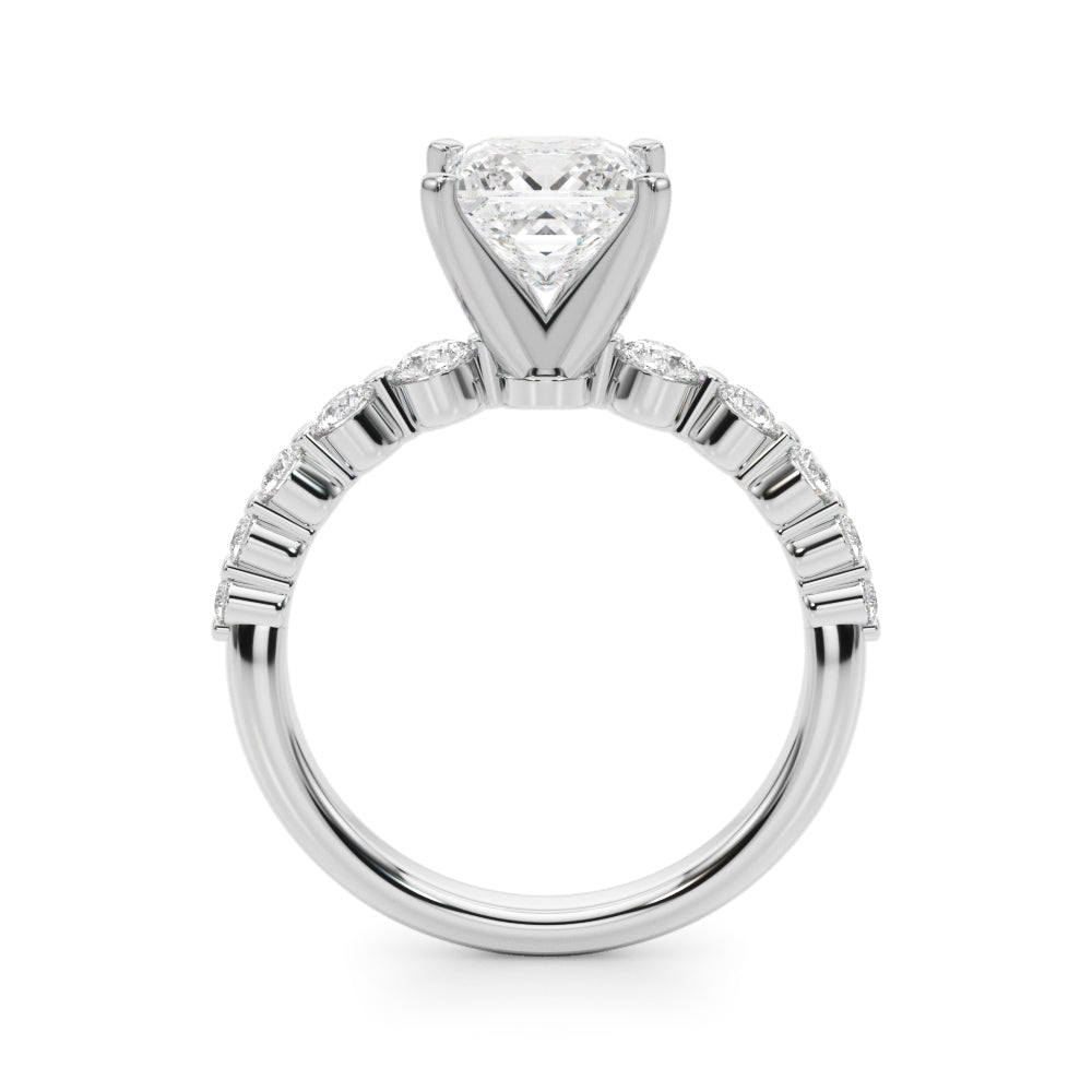 Majestic Single Row Shared Pr Eng Ring Round Diamond Engagement Ring in 10K/14K gold and platinum with certified lab-grown or natural diamonds