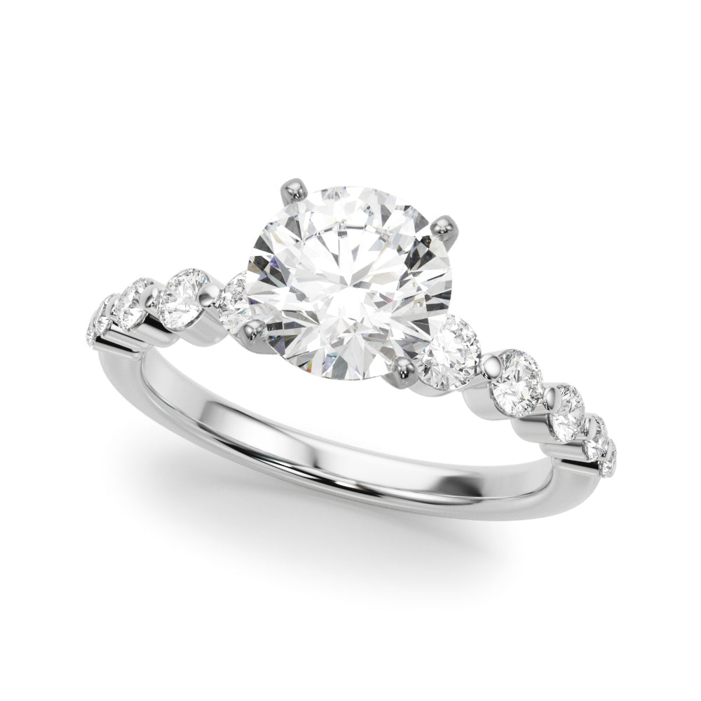 Majestic Single Row Shared Pr Eng Ring Round Diamond Engagement Ring in 10K/14K gold and platinum with certified lab-grown or natural diamonds