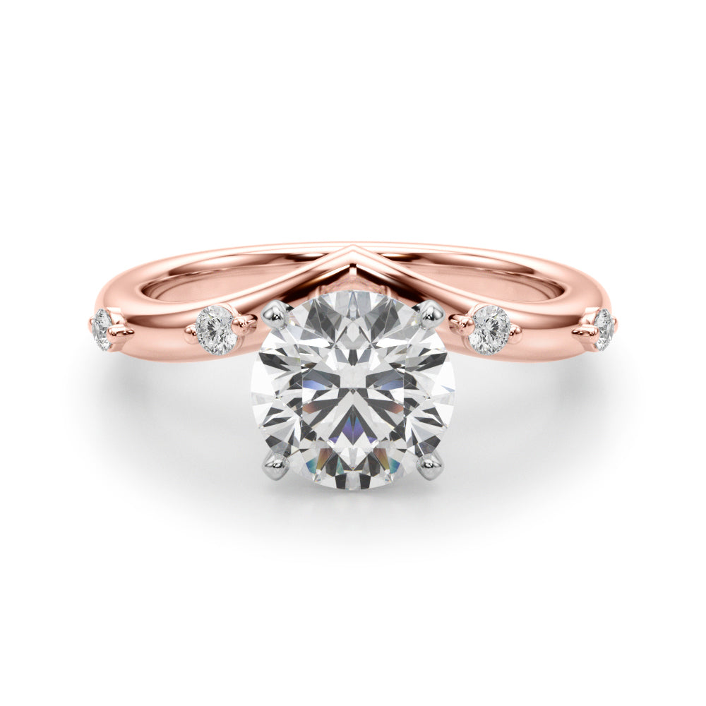 Couture Chevron Diamond Engagement Ring Round Diamond Engagement Ring in 10K/14K gold and platinum with certified lab-grown or natural diamonds