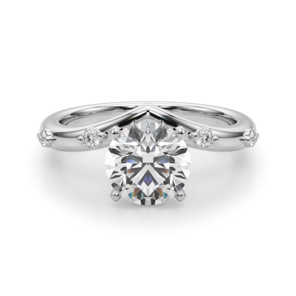 Couture Chevron Diamond Engagement Ring Round Diamond Engagement Ring in 10K/14K gold and platinum with certified lab-grown or natural diamonds
