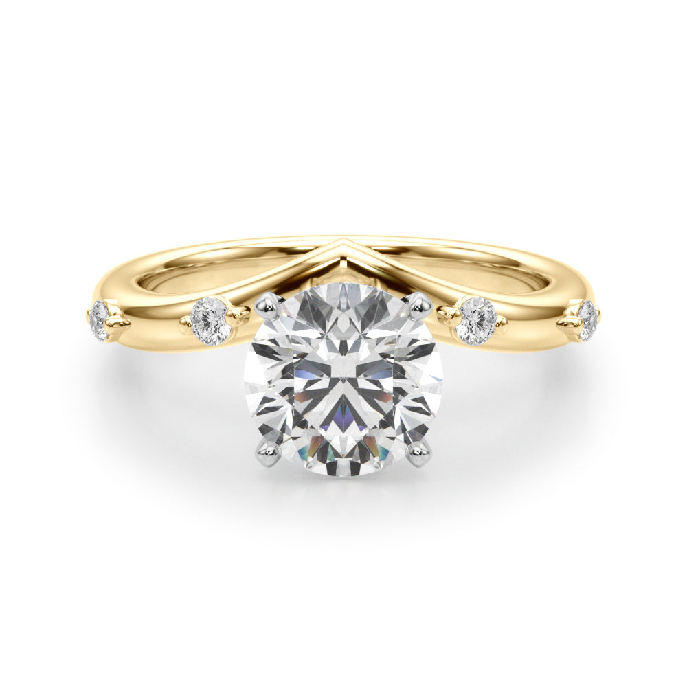 Couture Chevron Diamond Engagement Ring Round Diamond Engagement Ring in 10K/14K gold and platinum with certified lab-grown or natural diamonds
