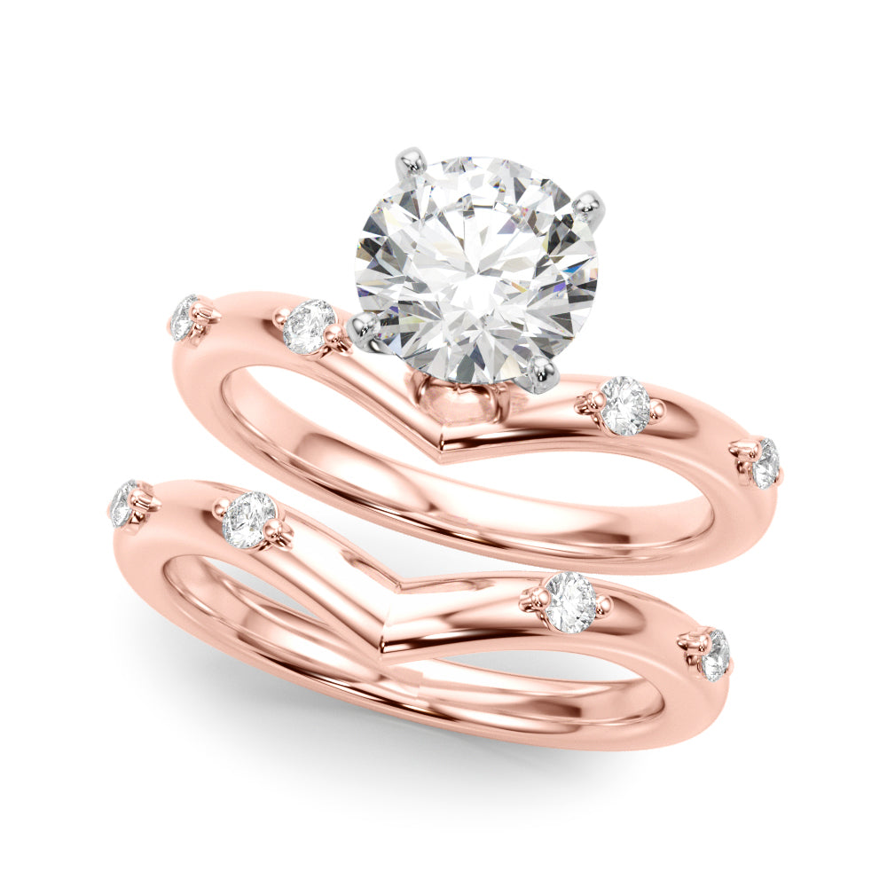 Couture Chevron Diamond Engagement Ring Round Diamond Engagement Ring in 10K/14K gold and platinum with certified lab-grown or natural diamonds