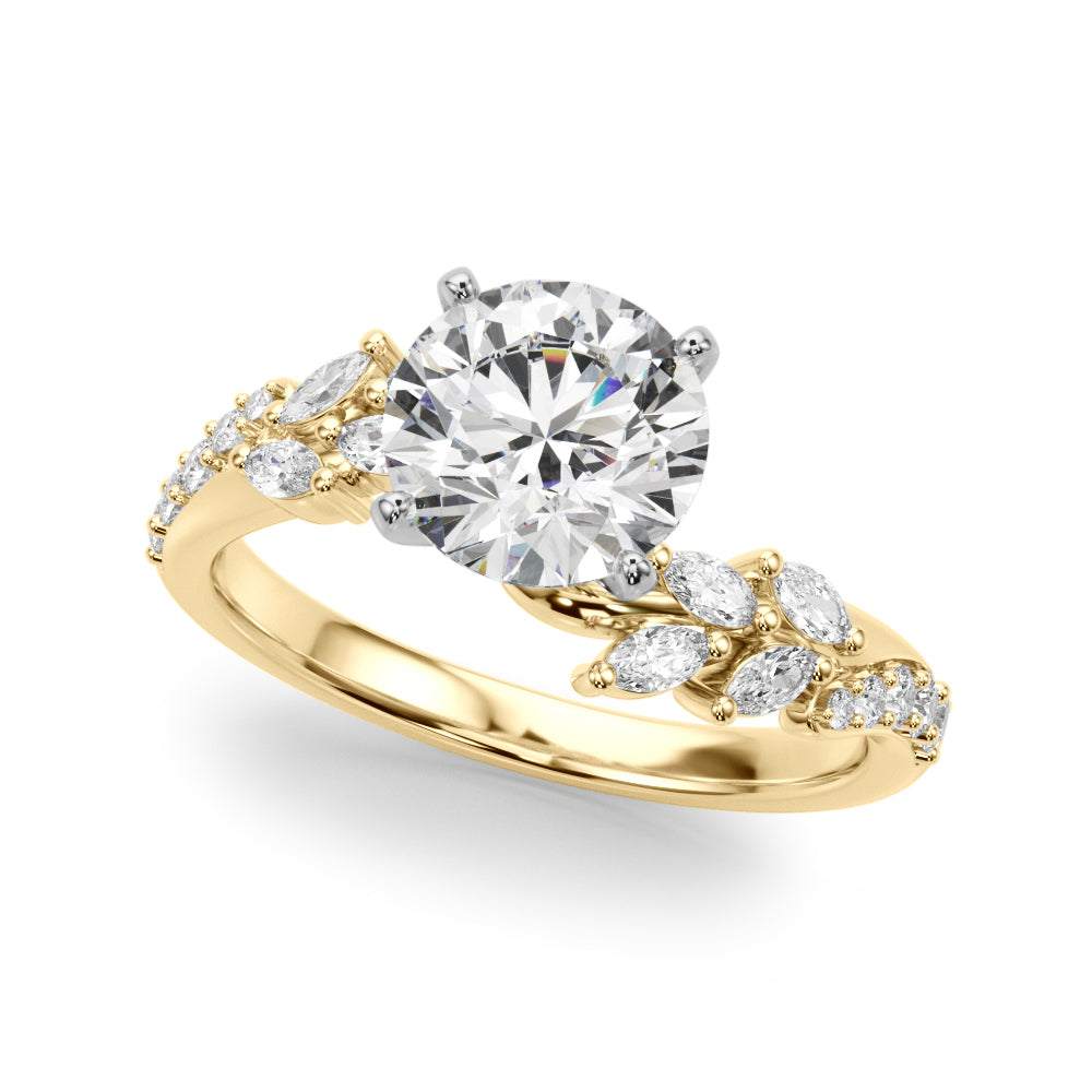 Romantic Diamond Leaf Engagement Ring Round Diamond Engagement Ring in 10K/14K gold and platinum with certified lab-grown or natural diamonds