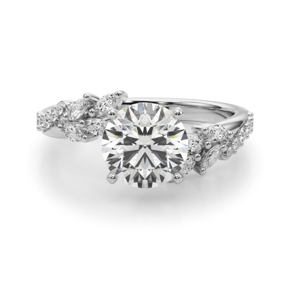 Romantic Diamond Leaf Engagement Ring Round Diamond Engagement Ring in 10K/14K gold and platinum with certified lab-grown or natural diamonds