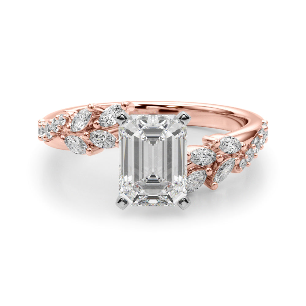 Romantic Diamond Leaf Engagement Ring Round Diamond Engagement Ring in 10K/14K gold and platinum with certified lab-grown or natural diamonds